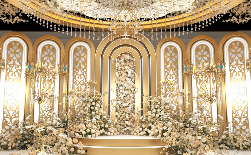 昌江香槟色调婚礼堂效果展示